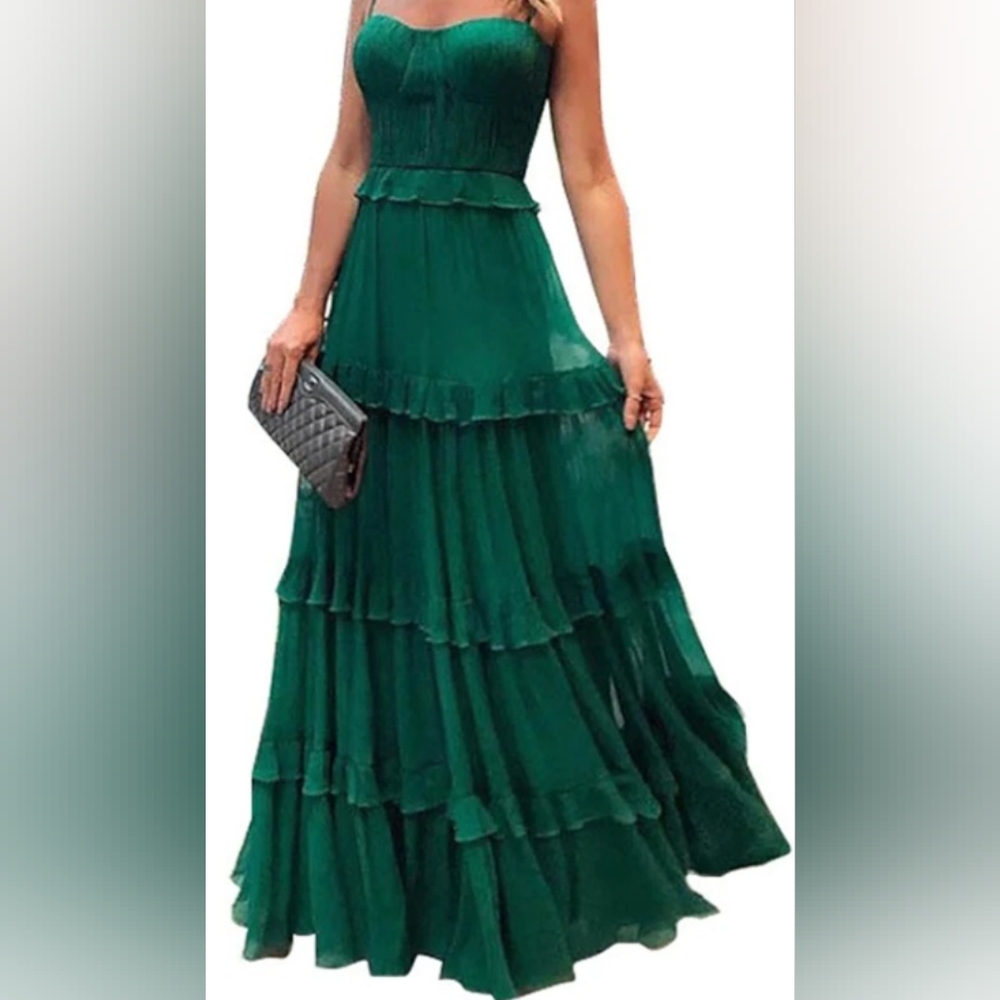 New Green Maxi Multi-Tier Dress